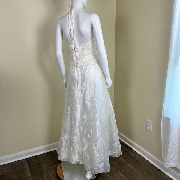 Vintage Jessica Mcclintock Bridal Women's Size 6 Ivory Floral Halter Maxi Dress - Picture 15 of 15